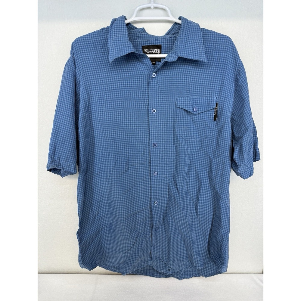 Billabong Men's Blue Gingham Short Sleeve Button‎ Down Shirt Size XL